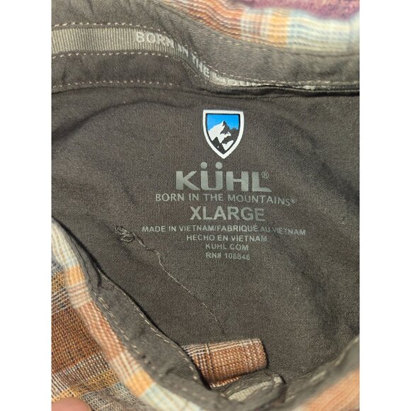 Kuhl Mens Linen Blend Brown-Blue Short Sleeve Plaid Shirt XL - Picture 5 of 10
